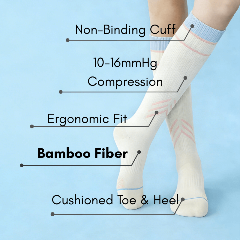 Clomii Everyday Stretch Knee-High Compression Socks White with Bule