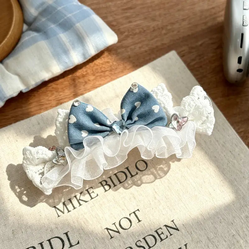 Denim Heart Dog Hair Clips