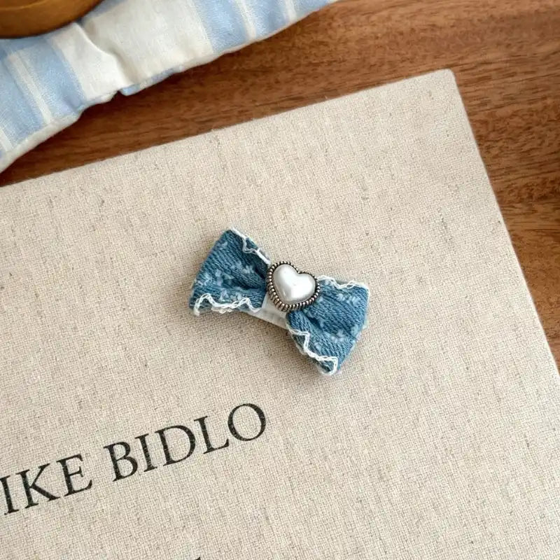 Denim Heart Dog Hair Clips