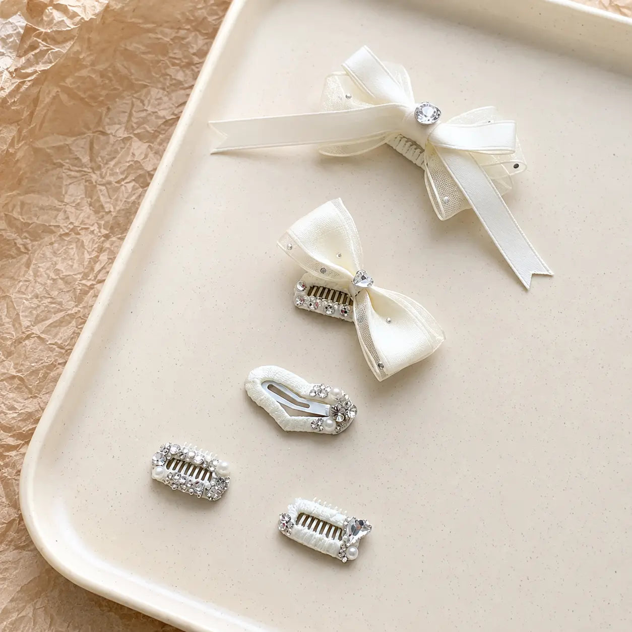 Ivory Crystal Dog Clips